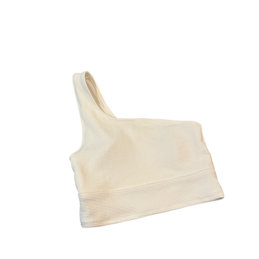 Old Navy One Shoulder Crop Top White Ribbed Stretch Sleeveless Womens Small - Picture 3 of 9